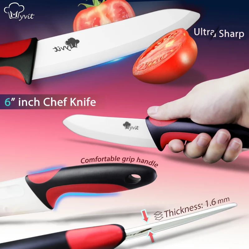 Ceramic Knife Kitchen Knives Holder Chef Slicing Utility Paring Knife White Blade 3 4 5 6 inch + Stand + Peeler Cooking Set