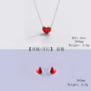 925 silver Needle Earrings+necklace for Women Jewelry Sets Cute Tiny Red Glaze Heart Stud Earrings For Girls Kids Lady Gift