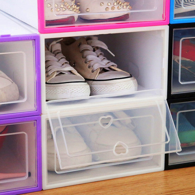 6PCS Flip Shoes Box Thickened Transparent Drawer Case Plastic Shoe Boxes Stackable Box Shoe Organizer Shoebox storage Shoe rack