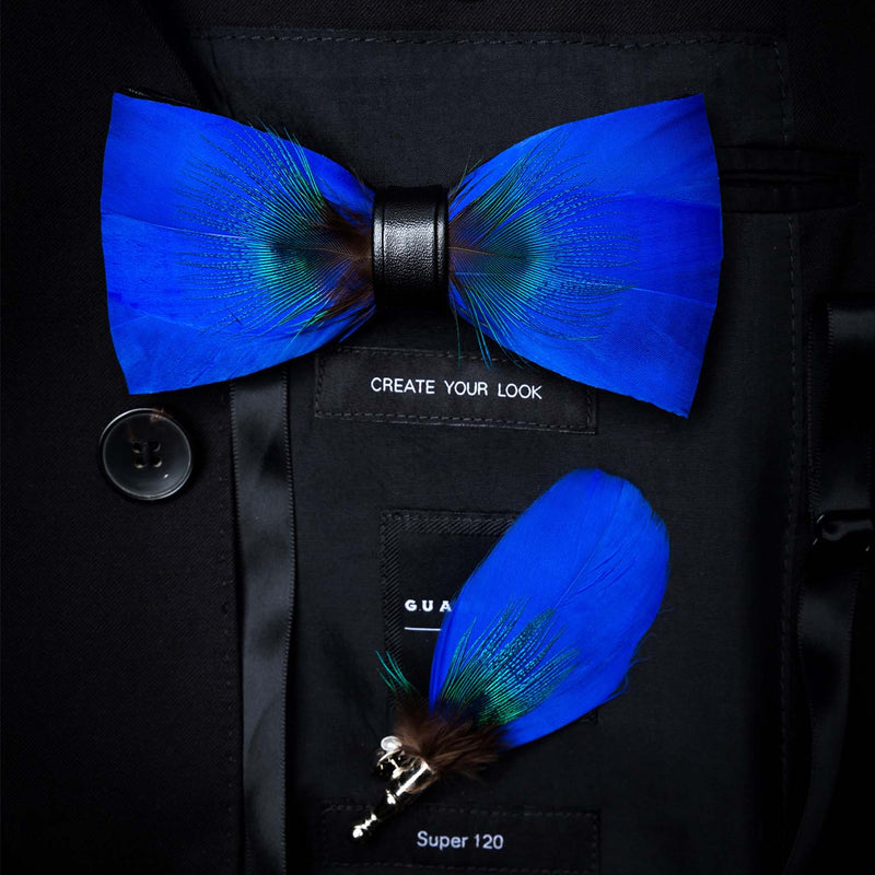 JEMYGINS Original Design Natural Brid Feather Exquisite Hand Made Bow Tie Brooch Pin Gift Box Set For Men Wedding Party Bowtie