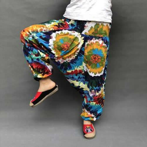 Baggy Harem Pants Women Causal Print Hippie Joggers Cross-Pants Loose Trousers Aladdin Lantern Wide Leg Cotton Linen Pants Plus