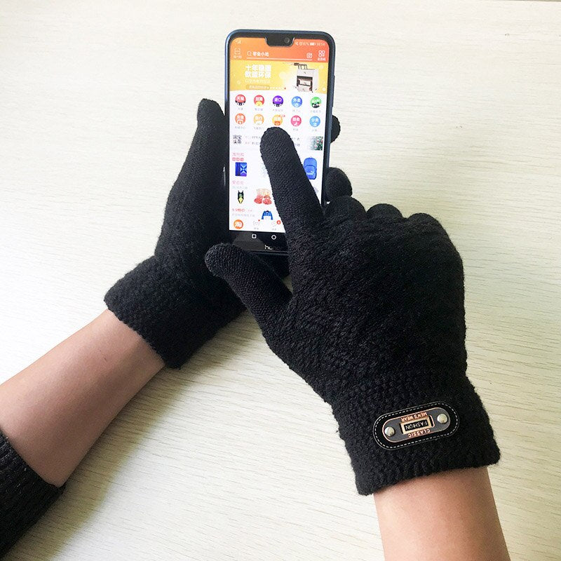Fashion Winter Acrylic Wool Plus Plush Thick Jacquard Knit Warm Half Finger Mittens Men Full Finger Touch Screen Gloves C2