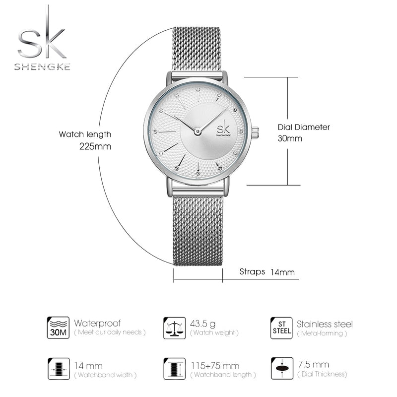 Shengke Women Silver Quartz Watch for Female Top Luxury Brand Quartz Watch Women's Mesh Band Fashion Reloj Mujer 2022 New Clock