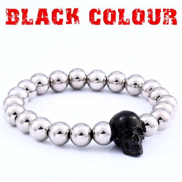 BEIER Steampunk Metal Skull Bracelets Elastic Steel Beads Chain Skeleton Men Bracelets Sets Male Hand Accessories gift HSS006