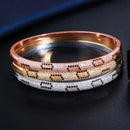 ThreeGraces Chic Unique Rose Gold Color Cubic Zircon Setting Statement Round Pattern Open Cuff Bracelets Bangles for Women BA031