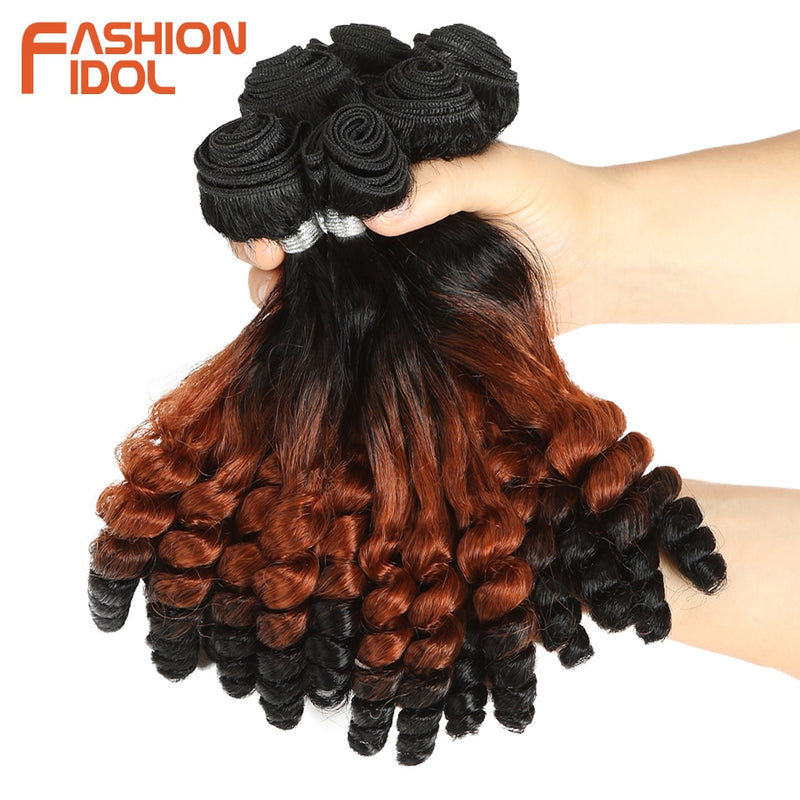 FASHION IDOL Afro Kinky Curly Hair Bundles 14 inch 7Pieces/lot Upper Straight Lower Bend Synthetic Hair Lace With Closure Fiber