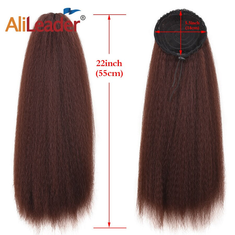 22" Synthetic Kinky Yaki Ponytail Adjustable Drawstring Ponytail Strap Hook&Loop Afro Hairpiece For Women False Hair Extension