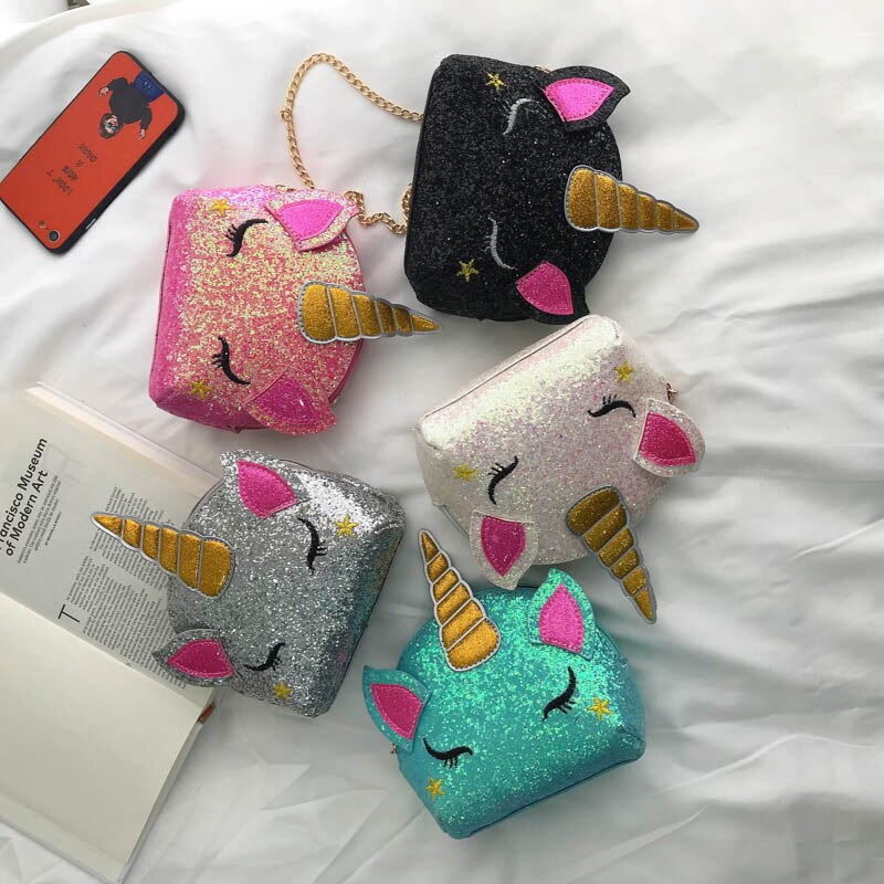 Flash Unicorn Flap Handbags Womens PU Leather Crossbody Bags Summer Phone Bags Casual Sling Chain Messenger Ladies Shoulder Bags