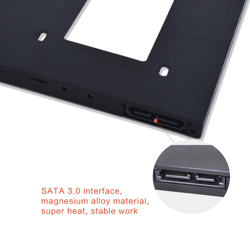 TISHRIC Plastic Aluminum Universal  9.5/12.7mm SATA 3.0 2nd HDD Caddy 2.5" SSD CD DVD to HDD Case Enclosure CD-ROM ODD Optibay