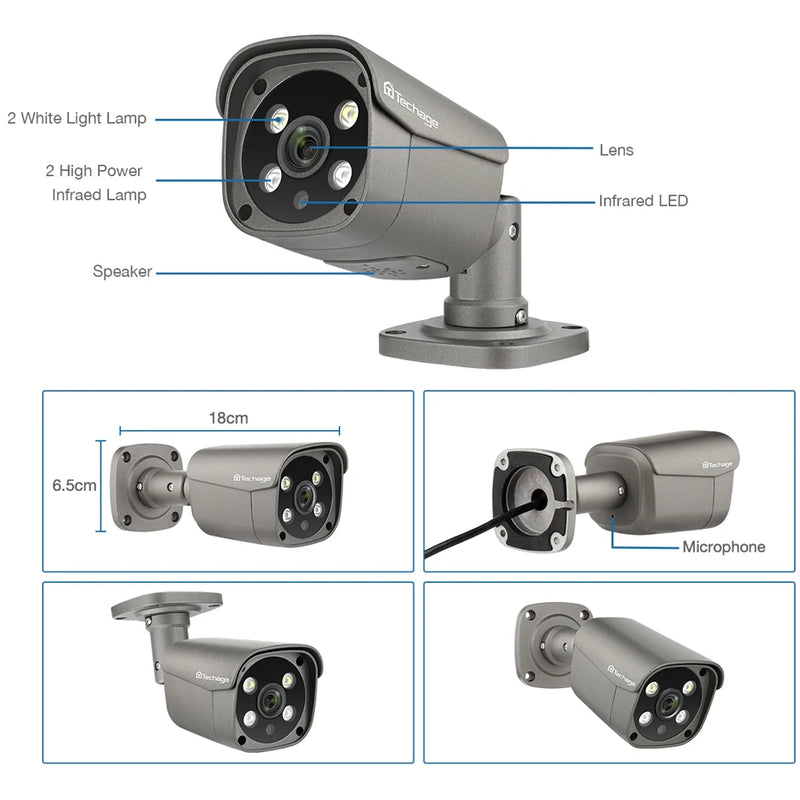 Techage 5MP Security POE Camera AI Human Detection Two-way Audio IP Camera IP66 Outdoor CCTV Surveillance Full Color Night P2P