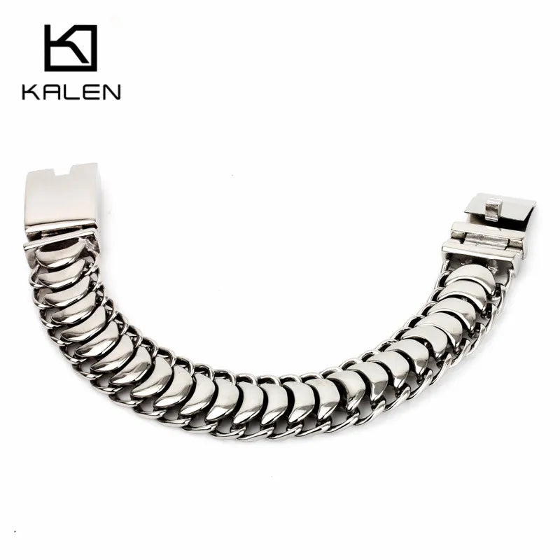 Kalen New High Polished Shiny Bracelets Stainless Steel Bike Link Chain Bike Chain Bracelets Fashion Male Accessories 2018