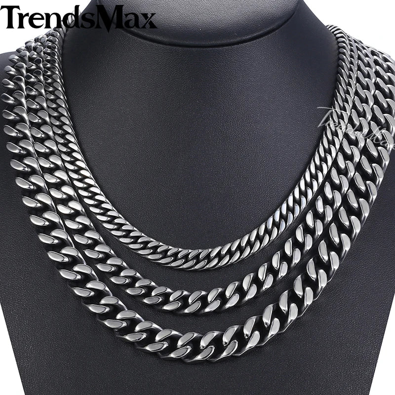 18-36" Men's Stainless Steel Curb Cuban Necklace Gunmetal Color Cuban Link Chain Necklace Fashion Male Jewelry Gift For Men KNN4