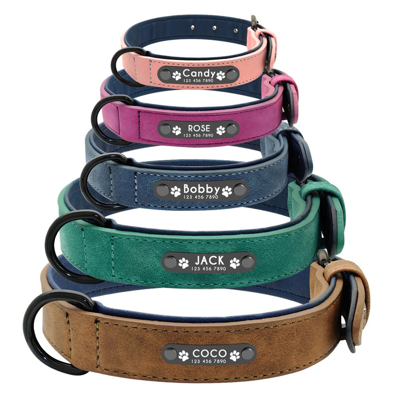 Leather Dog Collar Leash Set Personalized Customized Dogs Collars 2 Layer Leather Dog Leash For Small Medium Large Dogs Pitbull