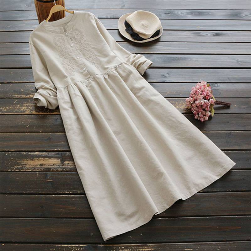 2023 Autumn Embroidery Long Shirt Dress ZANZEA Vintage Women Casual Cotton Vestidos Women Long Sleeve Sundress Kaftan