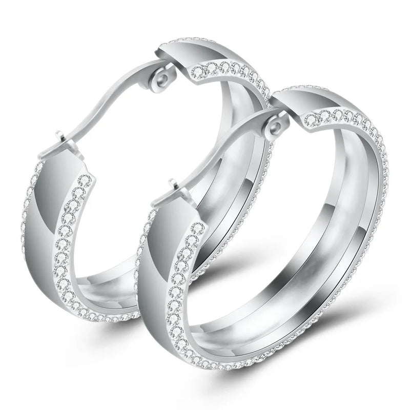 Three Color Stainless Titanium Steel Gold Wings Women Crystal Hoop Earrings for Wedding