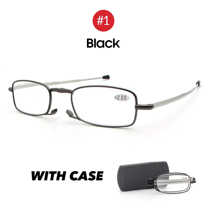 VIVIBEE Mini Size Fold Men Square Reading Glasses 150 Titanium Metal Rectangular Frame Folding Small Women +2 +1.5 Glasses