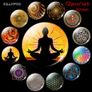 Yoga Fridge Magnet Mandala Refrigerator Sticker Buddha  Buddhism Hinduism 30MM Glass Dome Round Magnetic Decor 12PCS Gift Box