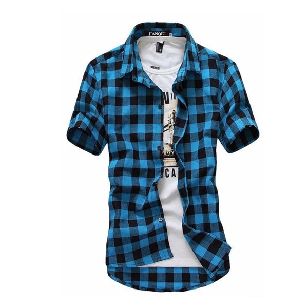 Red And Black Plaid Shirt Men Shirts 2023 New Summer Fashion Chemise Homme Mens Checkered Shirts Short Sleeve Shirt Men Blouse