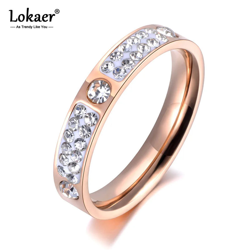 Lokaer Classic Rose Gold Color Titanium Steel Rings Micro Rhinestone Wedding Engagement Ring Jewelry For Women Anillo R19010