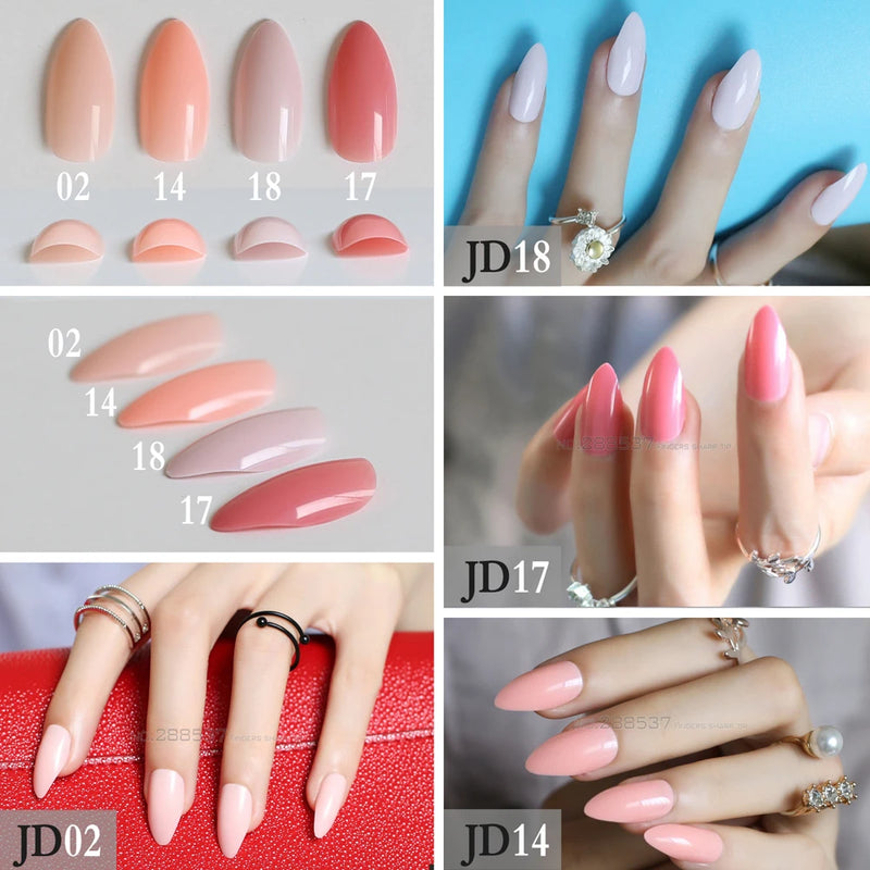New Fake Short Rose Pointed Soft Pink Nude Red Brown Blue Stiletto False Nails full cover Pure colour candy Purple Khaki White