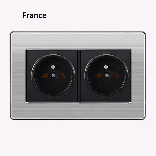 86 type 1 2 3 Gang 1 2 Way bright switch wall Socket with led brushed stainless steel switch French German UK electric socket