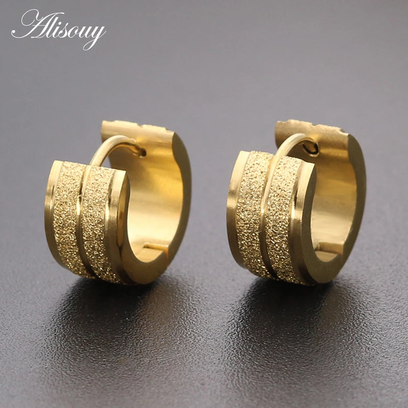 Alisouy 1 pair  color Blue Gold Color Hoop Earrings Small Circle Fashion Stainless Steel Men Women Earrings Jewelry Accessories