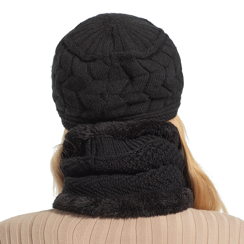 AETRUE Skullies Beanies Women Knitted Hat Scarf Female Winter Hats For Women Bonnet Solid Balaclava Mask Feminino Beanie Hat Cap