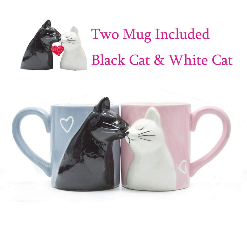 2-PCS Kiss Cat Coffee Couple Handmade Mug Funny Tea Ceramic cup set for Bride and Groom Matching Gift for Engagement Wedding