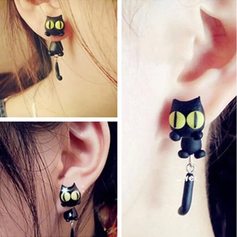 1 pair New Design Handmade yellow eyes Cute Cat Stud Earring Fashion Jewelry Polymer Clay Cartoon 3D Animal Earrings For Women