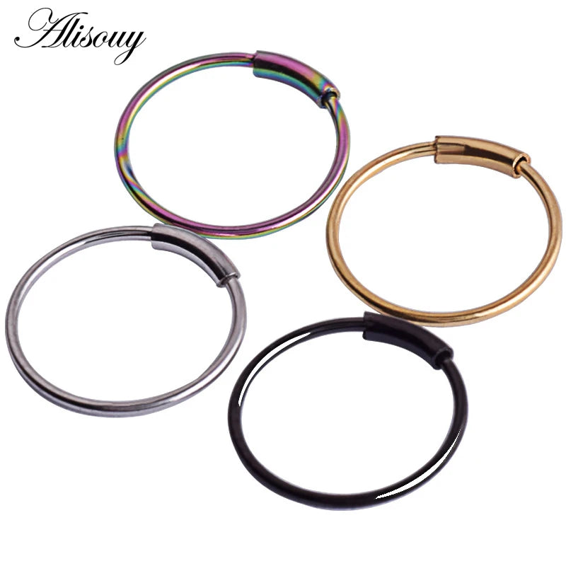 Alisouy 1PC 22g 6/8/10mm Steel Hinged Clicker circle ring Piercing Nose Ring Hoop Lip Ear Ring Body Jewelry Piercing Clip Gift