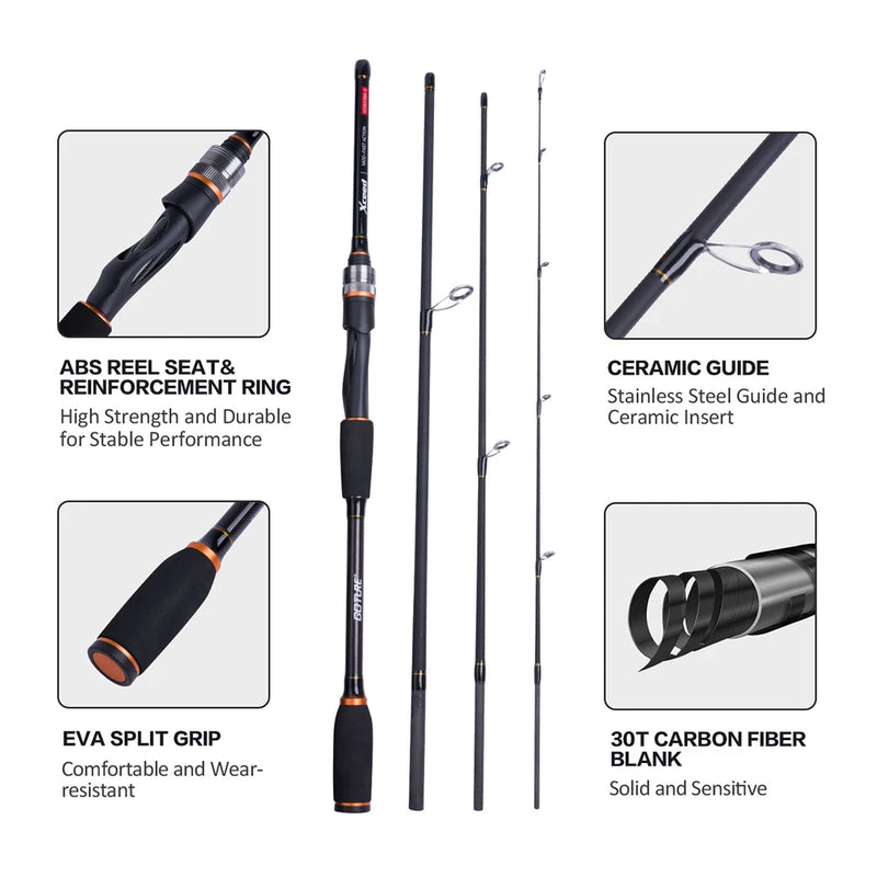 Goture Xceed Spinning Casting Carbon Fishing Rod 3.6M 3.0M 2.7M 2.4M 2.1M 1.98M Light 4 Sections Travel Rods with Portable Bag