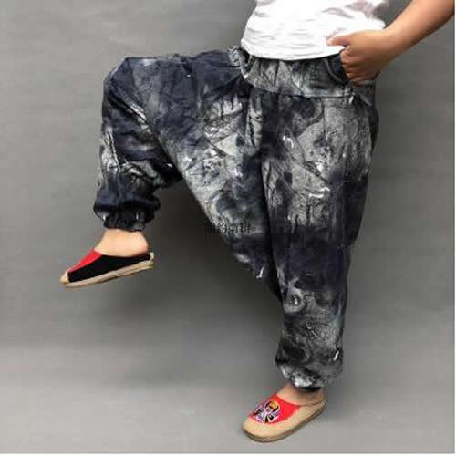 Baggy Harem Pants Women Causal Print Hippie Joggers Cross-Pants Loose Trousers Aladdin Lantern Wide Leg Cotton Linen Pants Plus