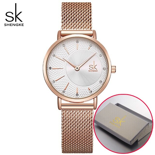 Shengke Women Silver Quartz Watch for Female Top Luxury Brand Quartz Watch Women's Mesh Band Fashion Reloj Mujer 2022 New Clock