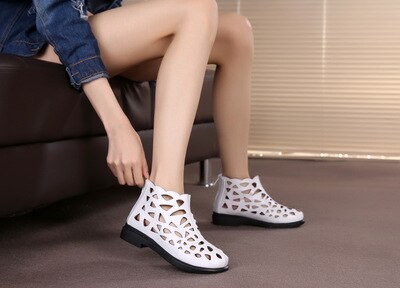 New Arrival Roman Women Sandals Cut outs Gladiator Low Heels Ankle Cool boots Genuine Leather Ladies Summer Shoes