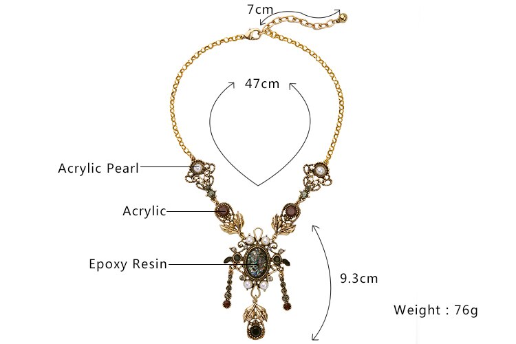 Euro-American Style Women Statement Long Necklace Sweater chain Long Chain Vintage Big Resin Gem Charm Handmade Accessories
