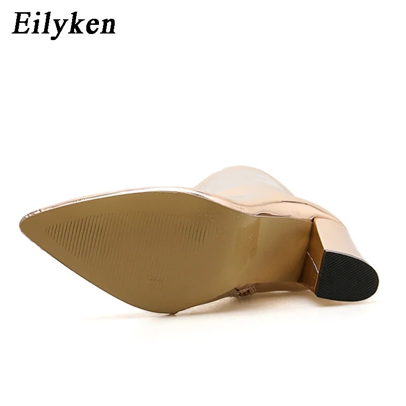Eilyken Fashion Gold Silver Patent Leather Women Ankle Boots Pointed Toe High Heel Sexy Stiletto Pumps Chelsea Botas Mujer