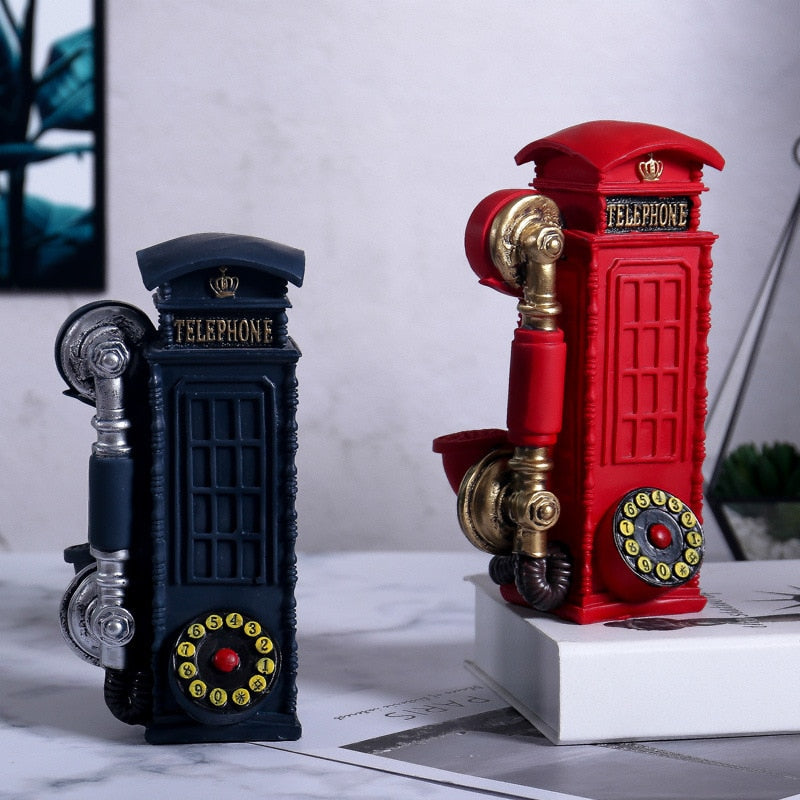 VILEAD 21cm Resin Telephone Booth Figurines Creative European Call Box Piggy Bank Decoration Hogar Handmade Crafts Vintage Gifts