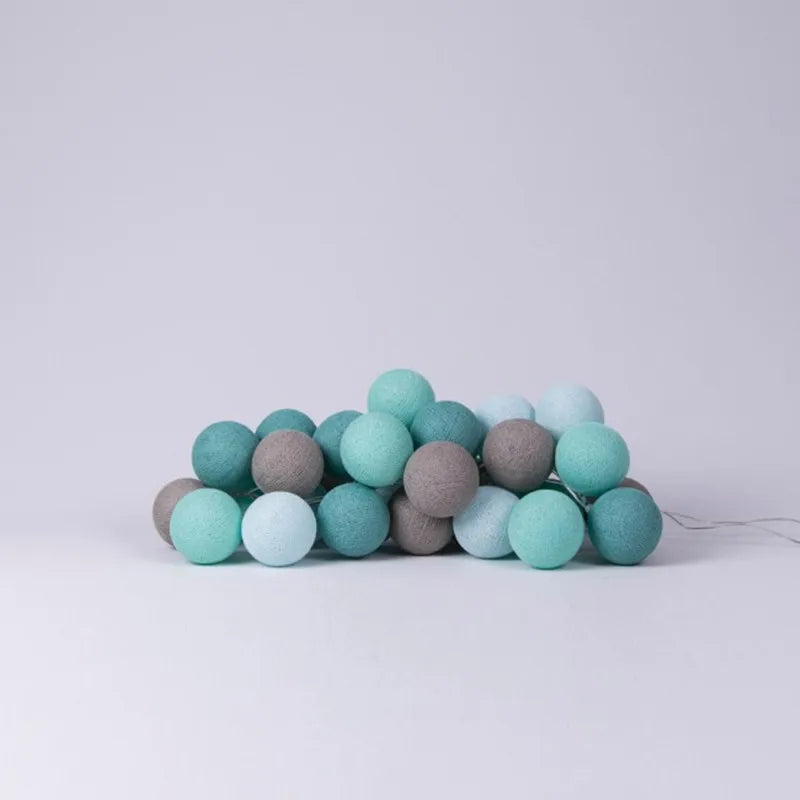 Turquoise+Mint+Sky Blue+Light Gray Mix Cotton Ball String Lights Bedroom Fairy Nursery Night Lamp Garland Holiday