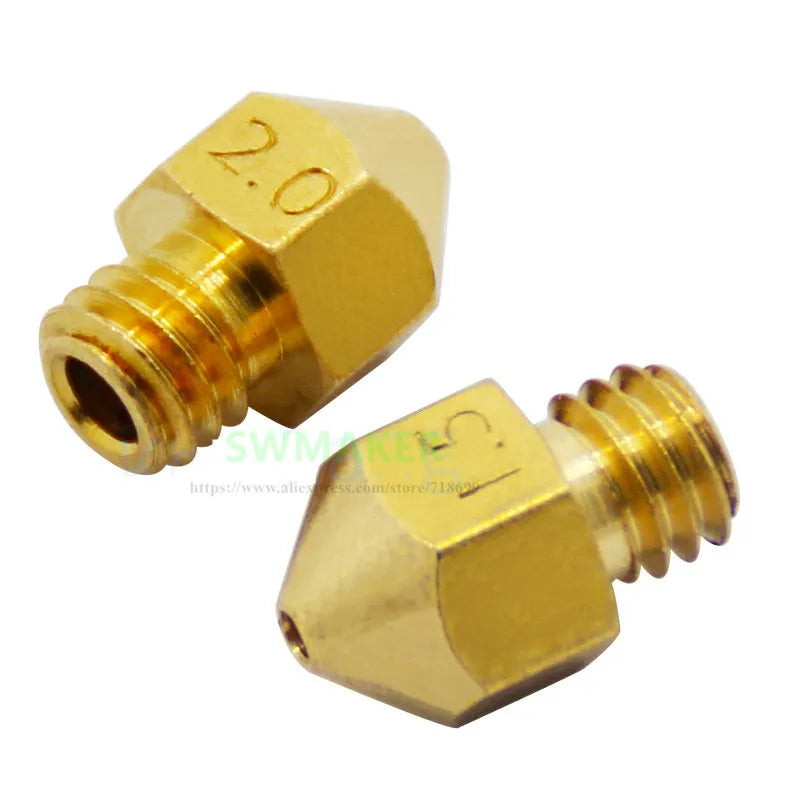MK8 M6 Large Caliber Copper Nozzle brass nozzle 1.0mm 1.5mm 2.0mm Larger Diameter For 1.75mm 3mm Filament 3D Printer Accessories