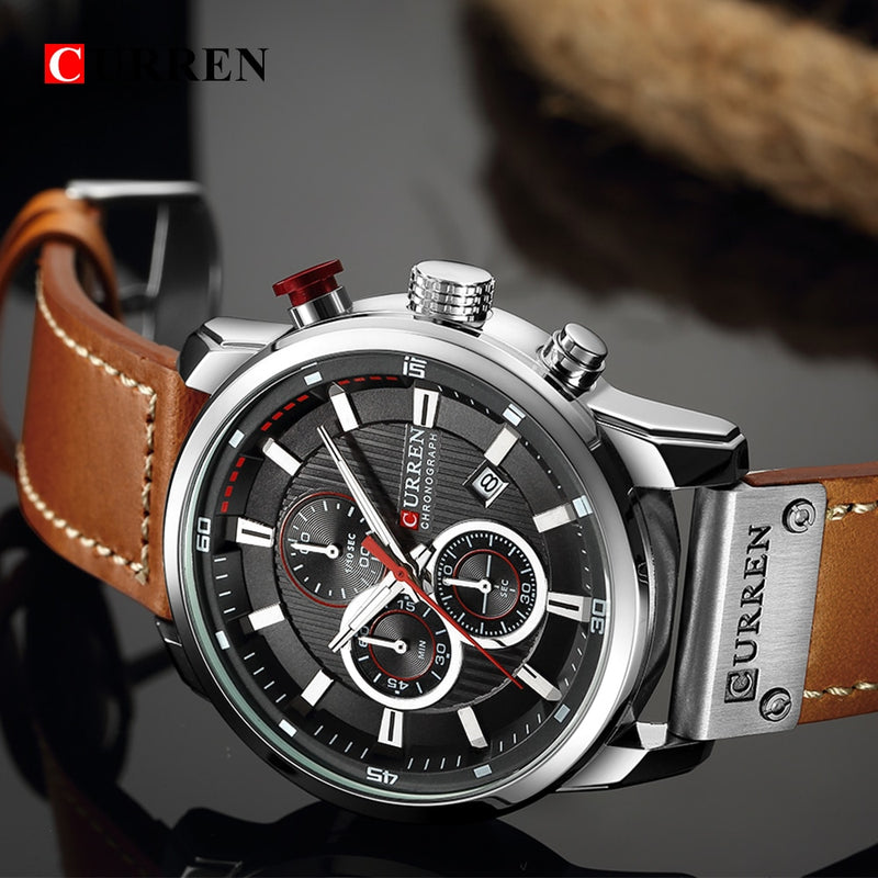 New Watches Men Luxury Brand CURREN Chronograph Men Sport Watches High Quality Leather Strap Quartz Wristwatch Relogio Masculino