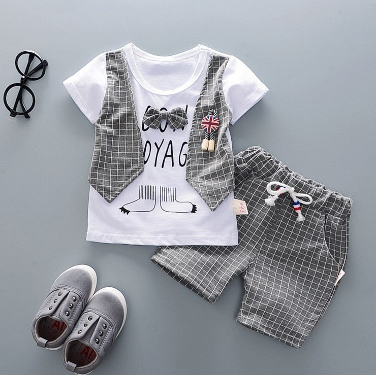 New Summer Newborn Baby Boys Clothes Children Gentleman Tie T-shirt Shorts 2Pcs/Set Toddler Cotton Girls Clothing Kids Tracksuit