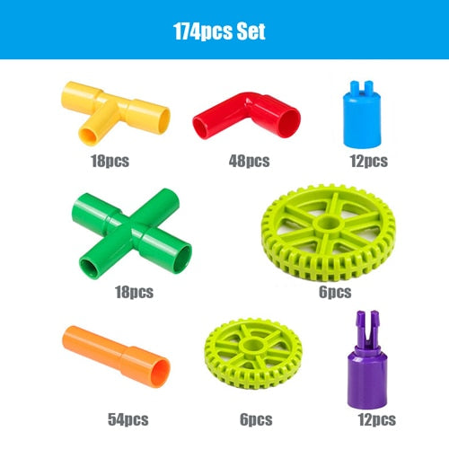 38-306 Construction Water Pipe Building Blocks Toys for Baby Plastic DIY Assembling Pipeline Tunnel Blocks Toys for Children