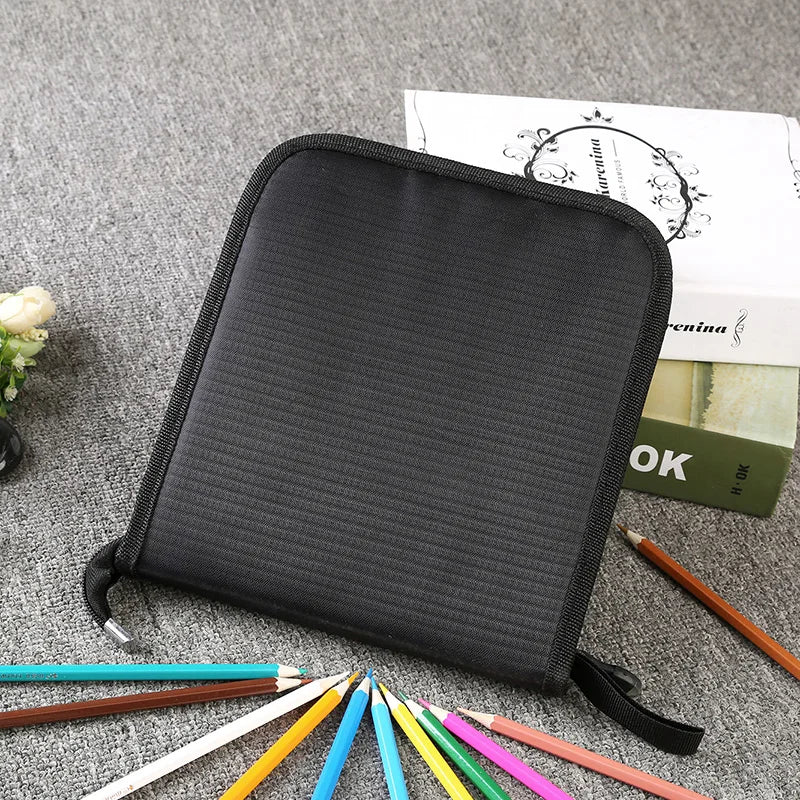 36/48/72/120 Hole Pen Curtain Black Folding Pencil Case Color Pencil Insert Professional Painting Pencil Bag Student Stationery