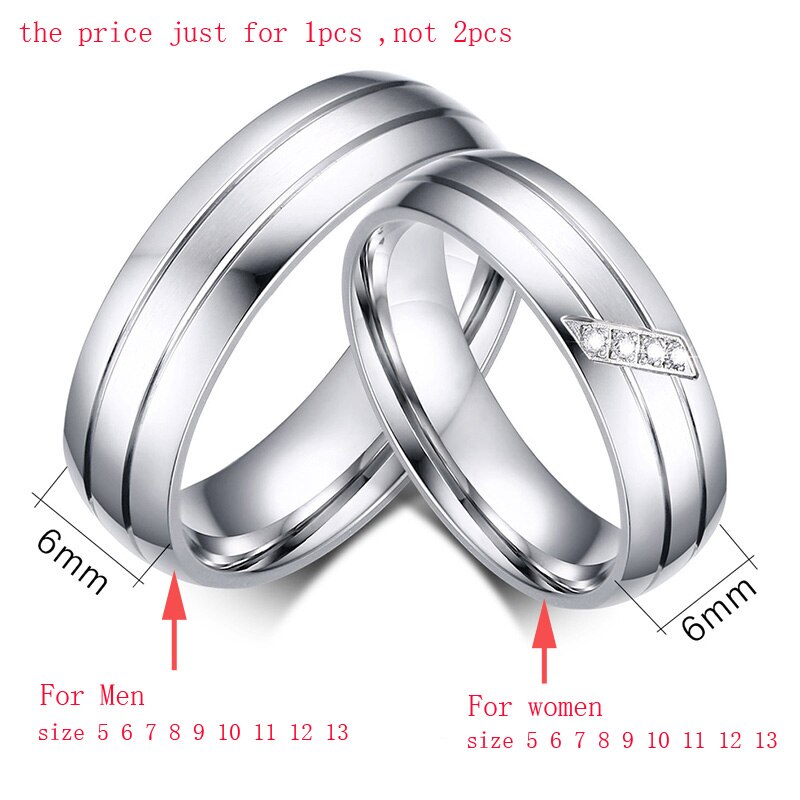 Vnox Fashion Wedding Rings Stainless Steel Ring Female Male Promise Band Cubic Zirconia Couple Jewelry Sales Promotion