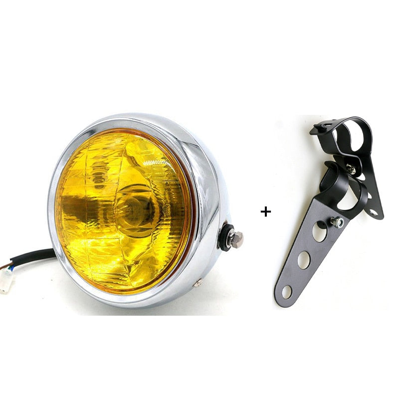 Universal Motorcycle Refit Headlight with Brackets DC 12V Motorbike Vintage Head Lamp Scooter Round Spotlight Motor Front Lights