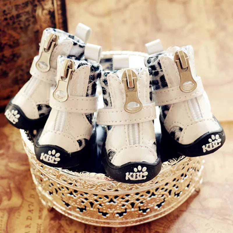 Leopard Print Dog Shoes Waterproof Non-Slip Pet Sports Boots For Small Animalcats Autumn Winter Snow Footwear 4pcs/lot Drop Ship