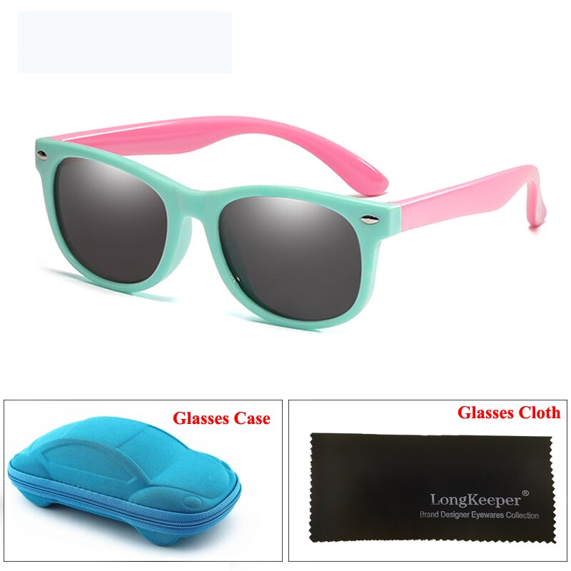 LongKeeper Mirror Kids Sunglasses with Case Boys Girls Polarized Silicone Safety Sun Glasses Gift For Children Baby UV400 Gafas