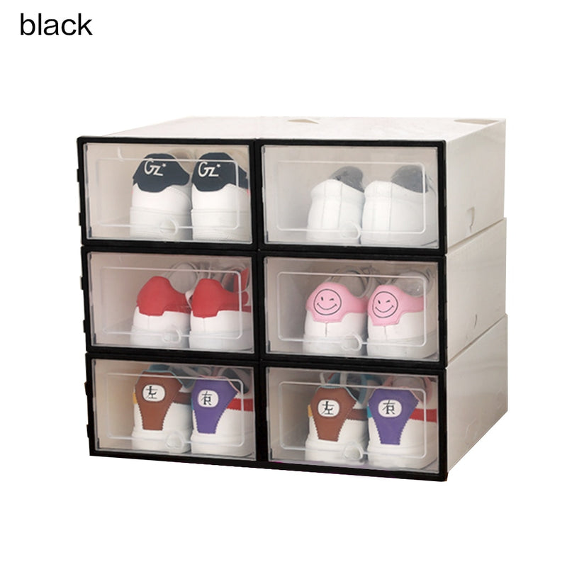 6PCS Flip Shoes Box Thickened Transparent Drawer Case Plastic Shoe Boxes Stackable Box Shoe Organizer Shoebox storage Shoe rack