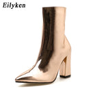 Eilyken Fashion Gold Silver Patent Leather Women Ankle Boots Pointed Toe High Heel Sexy Stiletto Pumps Chelsea Botas Mujer