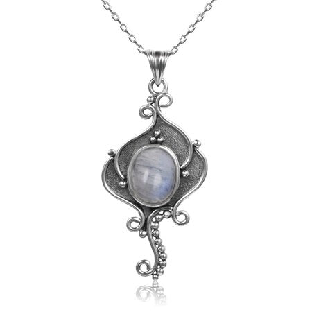 Nasiya Natural Rainbow Moonstone Casual Necklace Pendant With 8x10MM Stone Women&